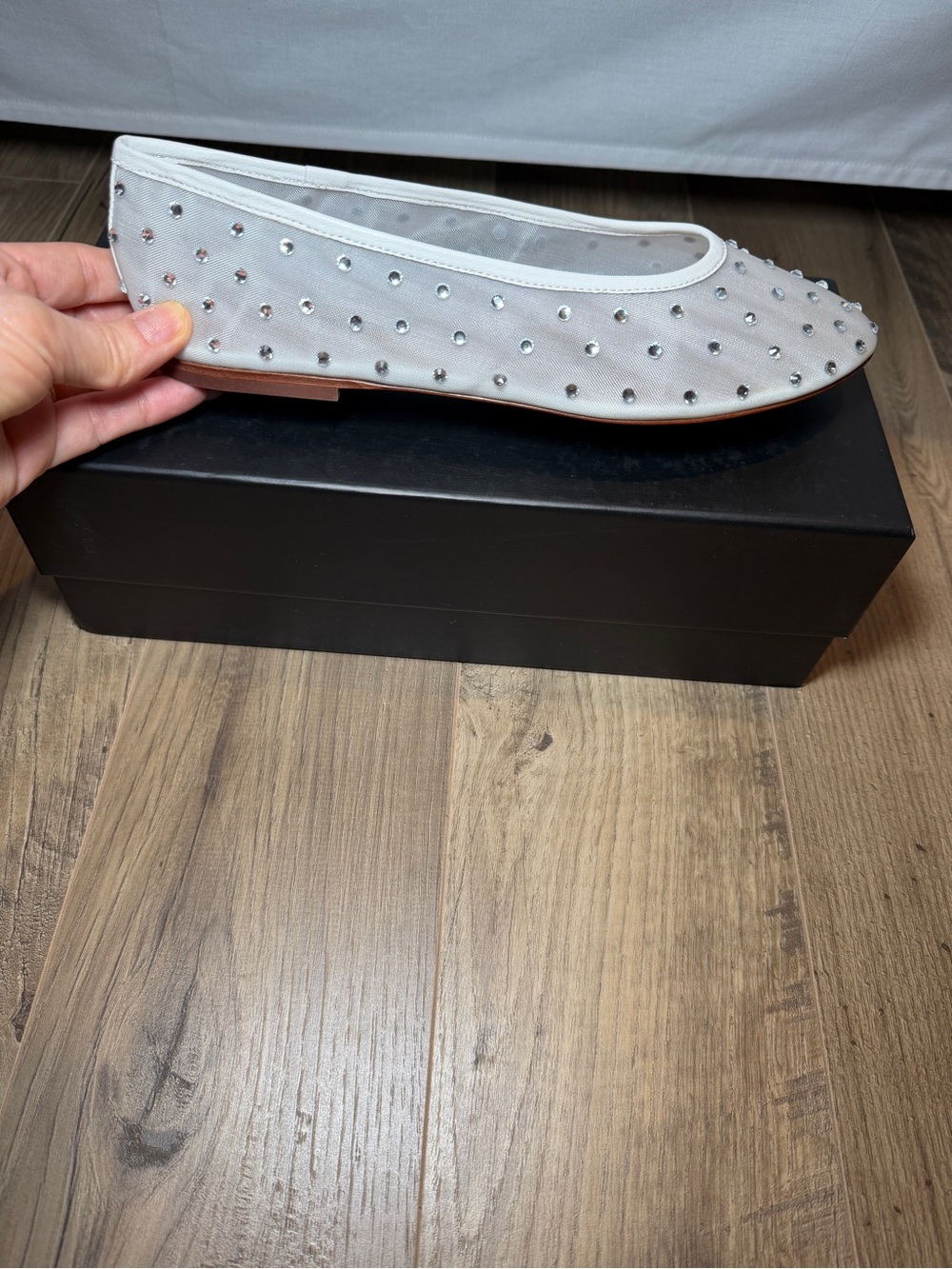 BCBGMaxAzria White Mesh Ballet Flat with Silver Stud Accents